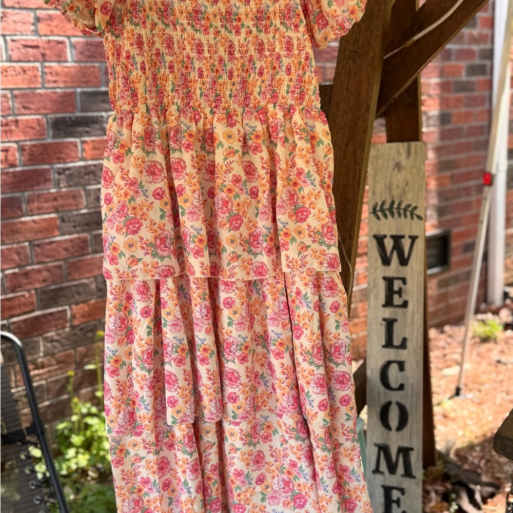 Simply Southern Pink and Cream Floral Tiered Dress - Picture 7 of 10